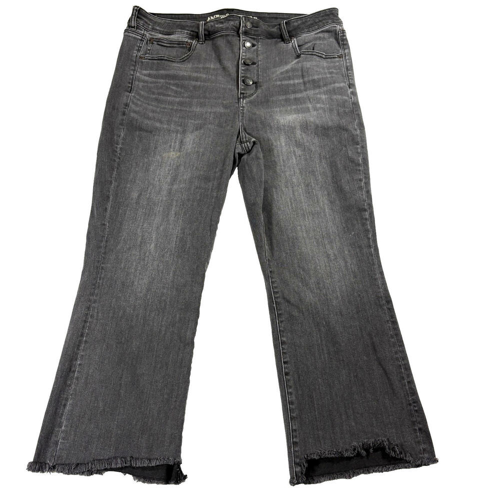 American Eagle Jeans Womens 18 Short Black Super Stretch Raw Hem Denim Style Mod